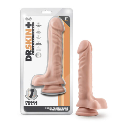 Dr. Skin Plus 9in Posable Dildo w/Balls Vanilla, Blush