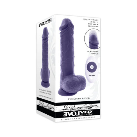 Pleasure Rider Dildo 8.75in Thrusting Remote w/Balls Purple