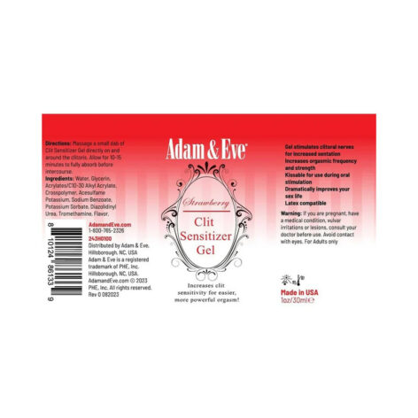Clit Sensitizer Gel Strawberry 1oz (30ml), Adam & Eve