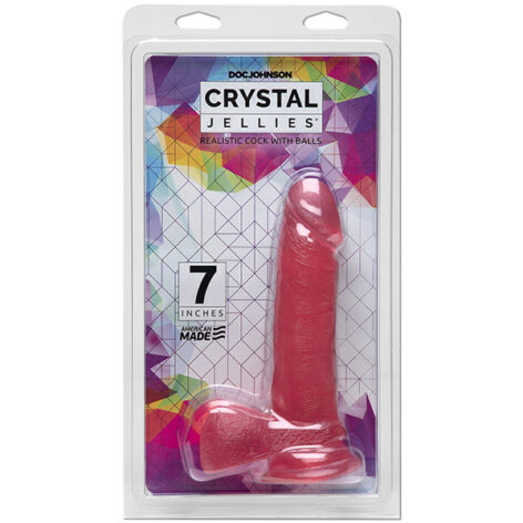 Crystal Jellies 7in Realistic Cock w/Balls Pink, Doc Johnson
