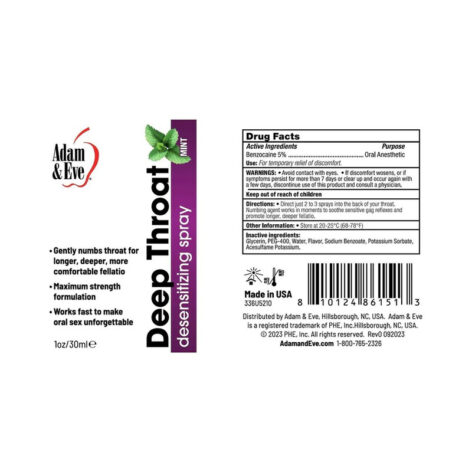 Deep Throat Desensitizing Spray Mint 1oz, Adam & Eve