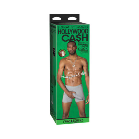 Hollywood Cash Dildo 11in UltraSkyn w/Balls Black, Doc Johnson