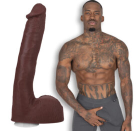 Pressure Dildo 10in UltraSkyn w/Balls Black, Doc Johnson