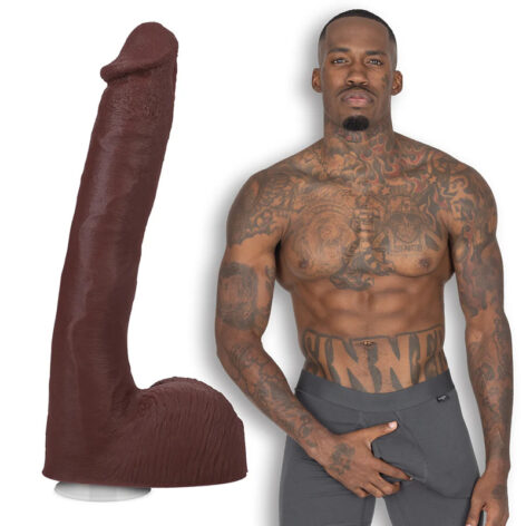 Pressure Dildo 10in UltraSkyn w/Balls Black, Doc Johnson