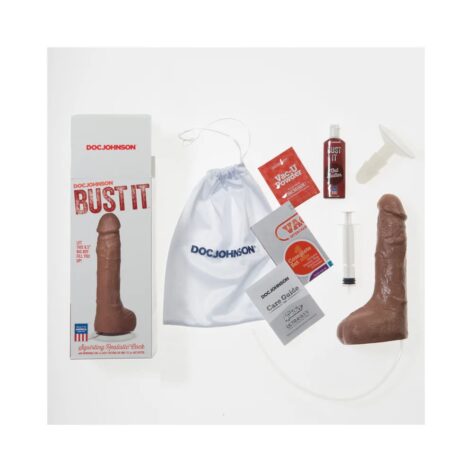 Bust It Squirting Realistic Cock w/Balls Brown, Doc Johnson