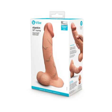 Slipskin 10" Curvy Silicone Dildo w/Balls Mocha, b-Vibe