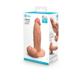 Slipskin 7" Girthy Dildo Silicone w/Balls Mocha, b-Vibe