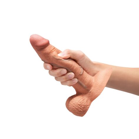 Slipskin 7" Girthy Dildo Silicone w/Balls Mocha, b-Vibe