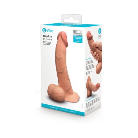 Slipskin 8" Curvy Silicone Dildo w/Balls Mocha, b-Vibe