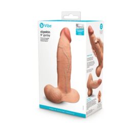 Slipskin 9" Girthy Silicone Dildo w/Balls Mocha, b-Vibe