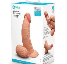 Slipskin 6.5" Curvy Silicone Dildo w/Balls Mocha, b-Vibe