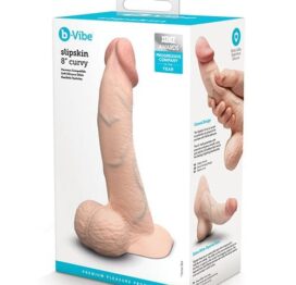 Slipskin 8" Curvy Silicone Dildo w/Balls Cream, b-Vibe