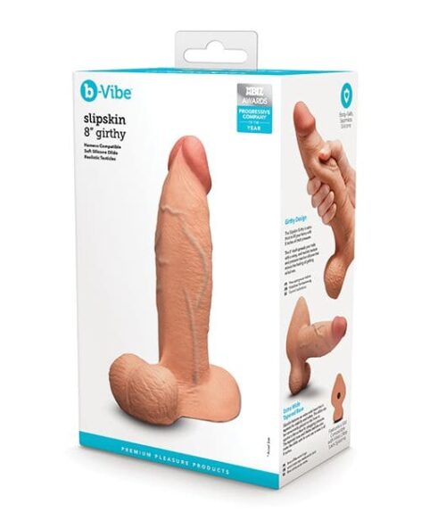 Slipskin 8" Girthy Silicone Dildo w/Balls Mocha, b-Vibe