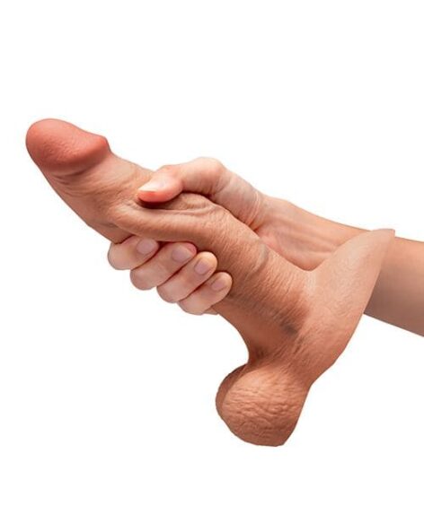 Slipskin 8" Girthy Silicone Dildo w/Balls Mocha, b-Vibe