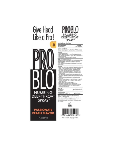 Pro Blo Numbing Deep Throat Spray Peach 1oz (29ml)