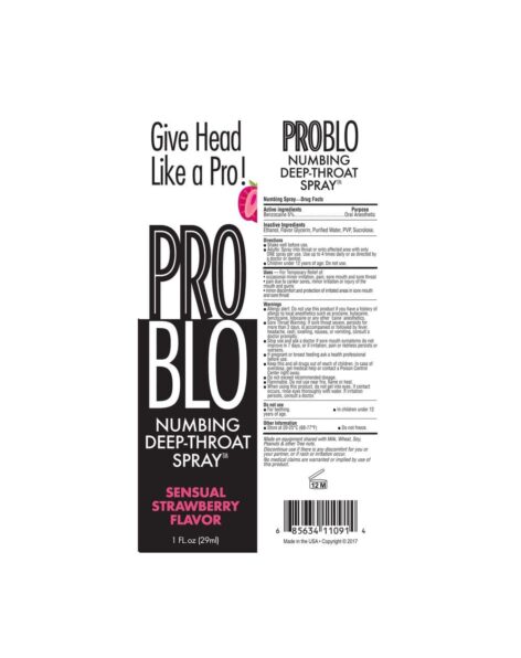 Pro Blo Numbing Deep Throat Spray Strawberry 1oz (29ml)