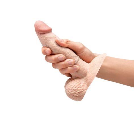 Slipskin 6" Girthy Silicone Dildo w/Balls Cream, b-Vibe