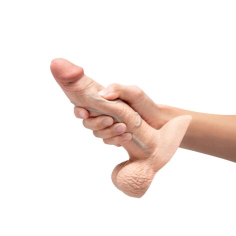 Slipskin 7" Girthy Silicone Dildo w/Balls Cream, b-Vibe