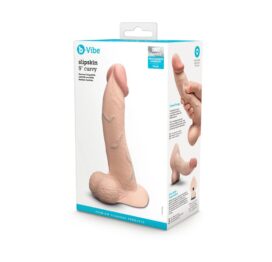 Slipskin 9" Curvy Silicone Dildo w/Balls Cream, b-Vibe