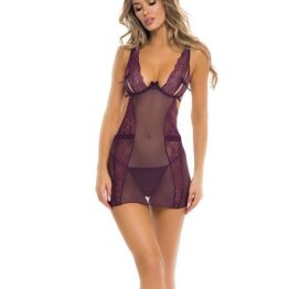 René Rofé Sneak Peak Chemise & G-String Purple M/L