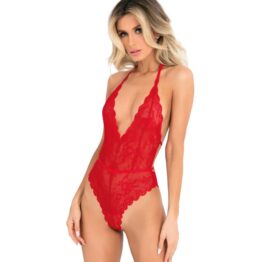 René Rofé Spank Me Strap-Back Lace Teddy Red