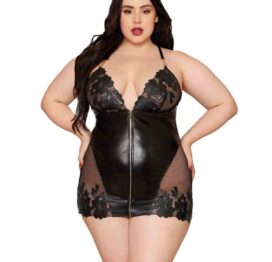Dreamgirl Black Leather Lace Chemise XL