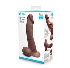 Slipskin 10" Curvy Silicone Dildo w/Balls Brown, b-Vibe