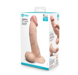 Slipskin 10" Curvy Silicone Dildo w/Balls Cream, b-Vibe