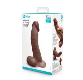 Slipskin 9" Curvy Silicone Dildo w/Balls Brown, b-Vibe