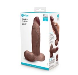 Slipskin 9" Girthy Silicone Dildo w/Balls Brown, b-Vibe