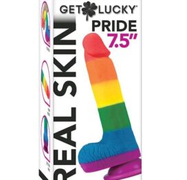 Get Lucky Pride 7.5" Dildo w/Balls Rainbow Silicone
