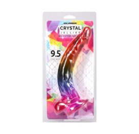 Crystal Jellies 9.5in Realistic Curved Cock w/Balls Rainbow