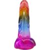Crystal Jellies 9.5in Realistic Curved Cock w/Balls Rainbow