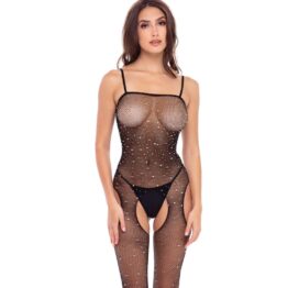 René Rofé Sparkle Fishnet Crotchless Bodystocking Black O/S
