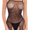 René Rofé Sparkle Fishnet Crotchless Bodystocking Black O/S