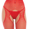 René Rofé Sparkle Fishnet Crotchless Bodystocking Red O/S