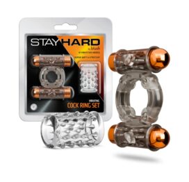 Stay Hard Vibrating Cock Ring Set w/Dual Bullets Clear, Blush