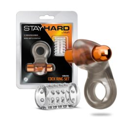 Stay Hard Vibrating Cock Ring Set w/Sleeve 2 Clear, Blush