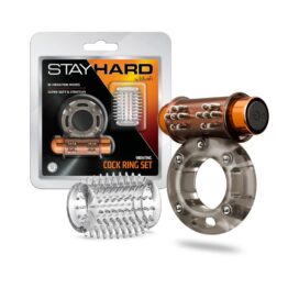 Stay Hard Vibrating Cock Ring Set w/Sleeve 3 Clear, Blush