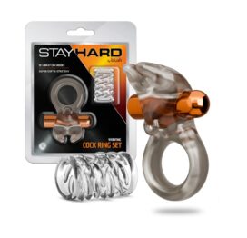 Stay Hard Vibrating Cock Ring Set w/Sleeve 4 Clear, Blush