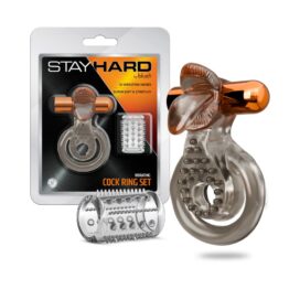 Stay Hard Vibrating Cock Ring Set w/Sleeve 5 Clear, Blush